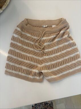 aerie Beige & White Striped Knit High-Waist Shorts